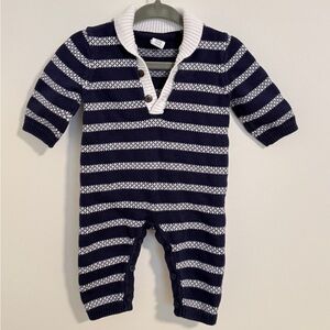 Janie and Jack Navy Blue and White Striped Knit Kids One Piece Bodysuit